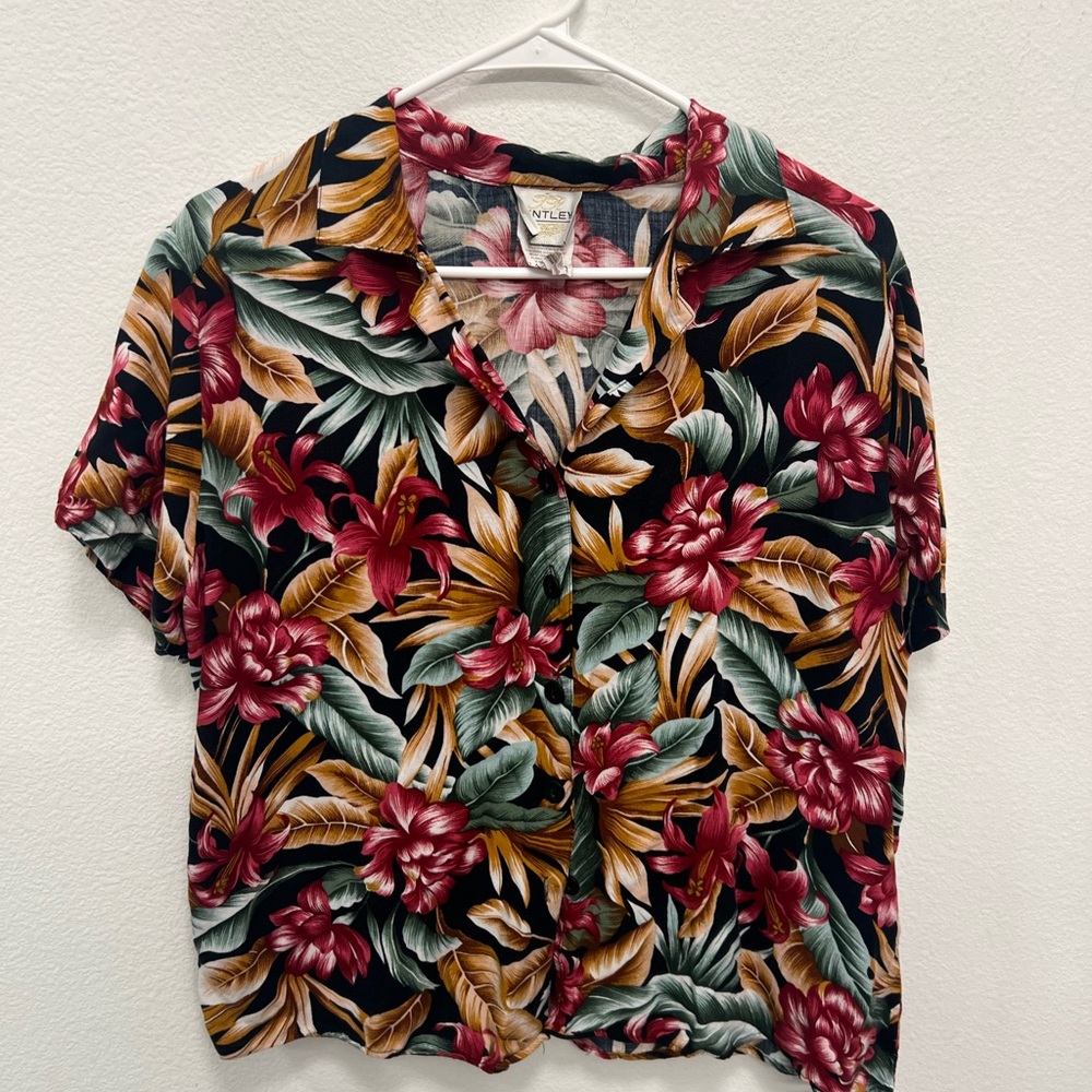 Bentley Tropical Floral Button Front Shirt Size M
